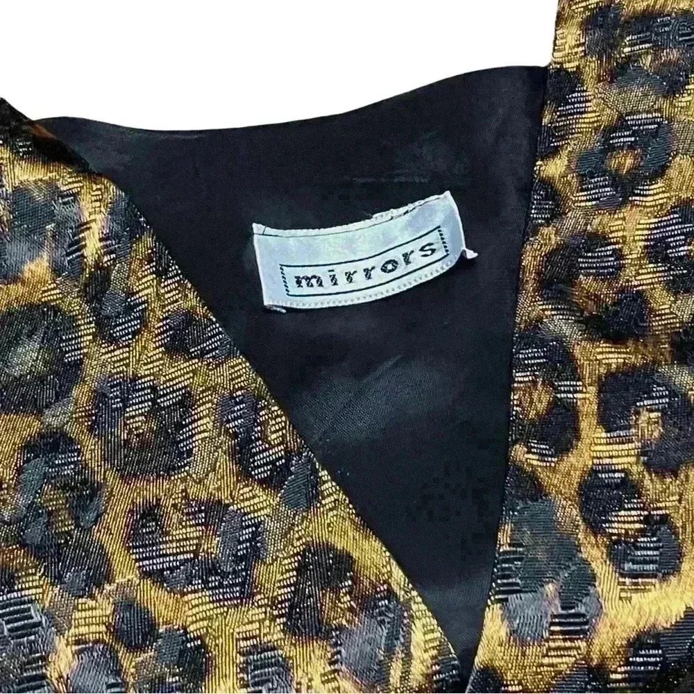Vintage 80s Leopard Cheetah Cropped Satin Vest Brass Buttons. Retro Funky. S/M. - Picture 9 of 10